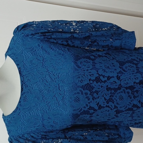 NWOT Suzy Shier Puffy Sleeves Navy blue blouse size S - Picture 3 of 14